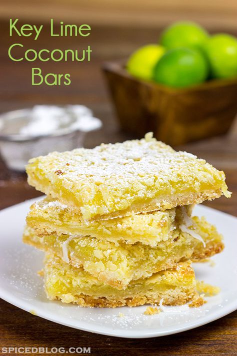 These Key Lime Coconut Bars are loaded with bright, tropical flavors...and they make for one heck of a delicious summer dessert! Traybake Ideas, Sunday Desserts, Desserts Bars, Lemon Coconut Bars, Classic Lemon Bars, Low Carb Protein Bars, Lime Bars, Lime Recipes, Coconut Bars