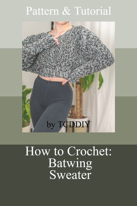 Love crochet? Then this is the perfect pattern for you! Our stylish crochet garment pattern is perfect for showing off all your best assets. With detailed instructions and diagrams, you’ll have this top in no time. So click for the pattern and get ready to wow everyone with your crochet skills! #crochet #crochetpattern #crochettutorial Batwing Sweater Pattern, V Neck Sweater Pattern, Crochet Batwing, Crochet Wardrobe, Crochet Autumn, Crochet Spring, Basketweave Stitch, Crop Top Pattern, Batwing Sweater