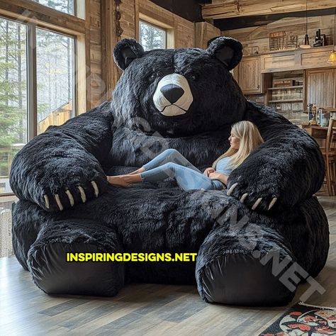 Bear-shaped loungers are here to redefine relaxation, and boy, do they deliver! Imagine sinking into a life-sized, fluffy bear—yes, a bear. These bear loungers are as soft as they look, and they’re just as comfortable. Designed to resemble actual bears, from black bears to pandas, they’re not just furniture; they’re statement pieces, ready to transform … Bear Furniture, Crazy Furniture, Black Bear Decor, Animal Chair, Fluffy Bear, Bear Bed, Kodiak Bear, Bear Cabin, Bear Chair