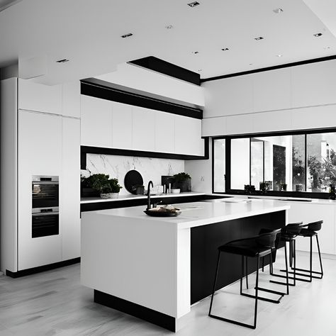 Black and white kitchen 🖤 🤍 Model Black And White, Black And White Kitchen, Furniture Interior Design, Kitchen Models, White Kitchen, Dream House, Villa, Interior Design, Black And White