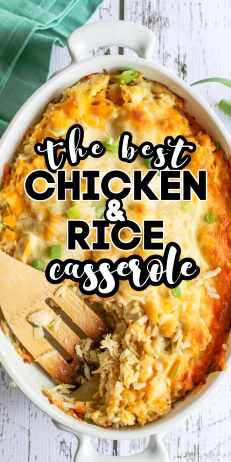 This easy chicken and rice casserole is made with shredded chicken, cheese, rice, vegetables, and the perfect blend of seasonings for the easiest that will please the whole family. Best Chicken And Rice Casserole, Shredded Chicken And Rice, Baked Chicken Rice Casserole, The Best Chicken And Rice, Potato Dinners, Easy Chicken And Rice Casserole, Shredded Chicken Casserole, Chicken And Rice Casserole, Chicken Casseroles