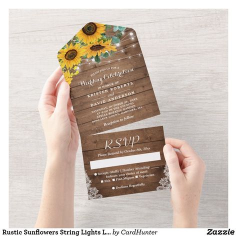 Popular Wedding Invitations, Rustic Sunflower Wedding, Folded Wedding Invitation, Sunflower Wedding Invitations, Mason Jar Wedding, Peony Wedding, Rsvp Postcard, Mason Jar Lighting, Rustic Invitations