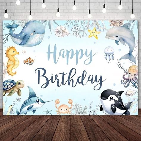 Amazon.com : AIBIIN 7x5ft Under The Sea Birthday Backdrop Ocean Animal Happy Birthday Photography Background Blue Octopus Whale Shark Sea Animal Underwater World Birthday Party Decorations Banner Photo Props : Electronics Animal Happy Birthday, Animal Party Decorations, Blue Octopus, 1 Year Birthday, Under The Sea Birthday, Banner Photo, World Party, Birthday Photography, Sea Birthday