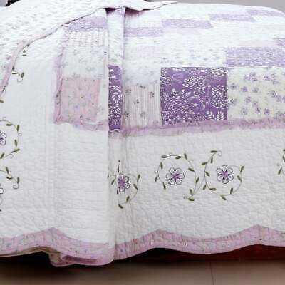 Floral Quilt Bedding, Lilac Bedding, Embroidered Edge, King Quilt Sets, Reversible Bedding, Cotton Quilt Set, Bedrooms Ideas, Christmas Bedding, Quilted Duvet Cover