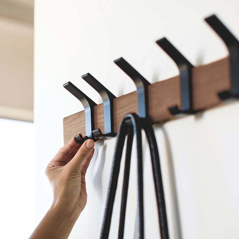 Yamazaki Rin Wall-Mounted Coat Hook | The Container Store Modern Coat Hooks, Wall Mounted Coat Hanger, Coat Storage, Bad Accessoires, Sleek Storage, Wall Mounted Hooks, Boot Room, Coat Rack Wall, Intelligent Design