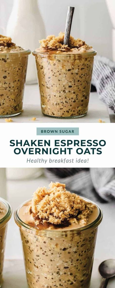 If you love Starbucks' Brown Sugar Shaken Espresso, you are going to love these overnight oats! They're made with espresso, chia seeds, almond milk, and brown sugar. Brown Sugar Shaken Espresso, Shaken Espresso, Espresso Recipes, Oat Recipes Healthy, Overnight Oats Recipe Healthy, Overnight Oats Healthy, Overnight Oatmeal, Overnight Oats Recipe, Lost 100 Pounds