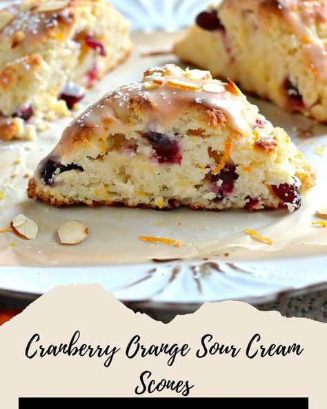 Cranberry Sour Cream Scones, Cranberry Orange Scones Made With Sour Cream, Cranberry Orange Sour Cream Scones, Scones Sour Cream, Cranberry Orange Scones Recipe, Cozy Baking, Sour Cream Scones, Cream Scones Recipe, Cranberry Orange Scones