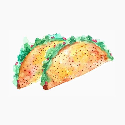 Chilli Watercolor, Watercolor Taco, Taco Watercolor Illustration, Hamburger Watercolor, Burger Watercolor Paintings, Pizza Watercolor Illustration, Painting Art Lesson, Food Drawing, Easy Watercolor