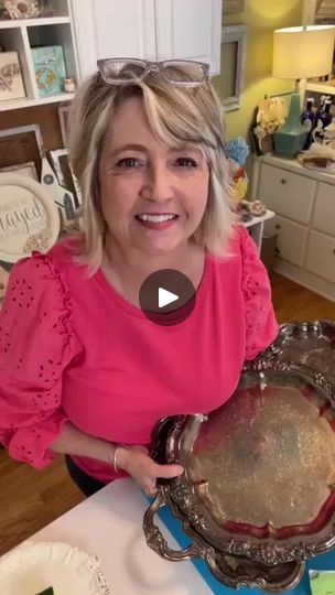 Crafting with Thrift Store Tarnished Silver Platters | Ideas for crafting with Goodwill tarnished silver platters.  In this video restream I will show you a bunch of ideas for thrift store tarnished silver... | By DiyDreaming | Well, hey, crafty friends. It's Heidi Scott with DIY Dreaming and on this video tutorial, we're going to talk about tarnished silver platters and what you can do with them I'm going to give you some ideas on where to get them And anyways I have something really fun over here to show you. As you are hopping on, say hello. Let me know where you're watching from. Feel free to sprinkle And let's just jump right in. Okay. So, I have found that there are two real, well, three really good places to find tarnished silver platters like this. This is one of my favorites. I ha Platters Ideas, Silver Platters, Tarnished Silver, I Will Show You, Some Ideas, Of Ideas, What You Can Do, My Favorites, Video Tutorial