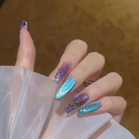 24 Pcs Set Luxury Fake Nails With Glue Purple Blue Purple Shiny Long Artificial Nails Fingernail False Nails For Daily Look | 24/7 Customer Service | Temu Nail Cat Eye, Ballerina Nails Short, Nail Cat, Fake Nails Long, Rainbow Laces, Acrylic Nail Kit, Manicure Tips, Nail Type, Fake Nails With Glue