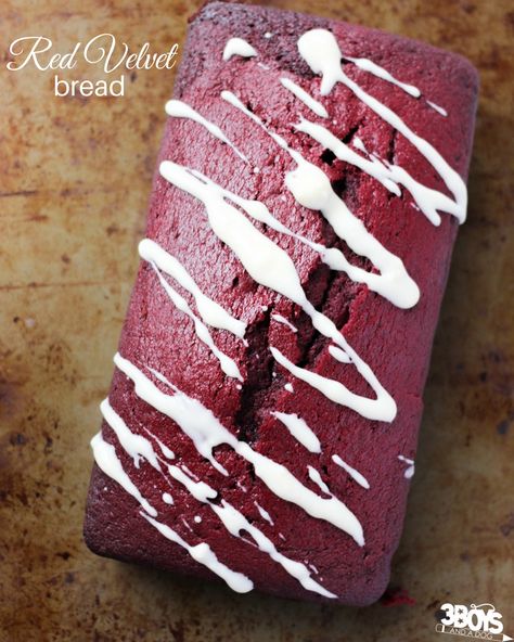 This Red Velvet bread recipe is a great choice for chocolate lovers who want something less indulgent than a cupcake to go with their morning cup of coffee. Red Velvet Bread, Red Velvet Loaf, Holiday Loaf, Cream Cheese Drizzle, Velvet Recipes, Red Bread, Biscuits Recipes, Mini Loaf, Loaf Recipes