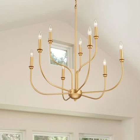 Williston Forge Evi 6 - Light Candle Style Classic / Traditional Chandelier | Wayfair Traditional Chandelier Lighting, Dining Room Chandeliers Transitional Brass, Traditional Ceiling Chandelier, Dinning Room Gold Chandelier, Best Gold Chandeliers, Classic Light Fixtures Chandeliers, Light Gold Chandelier, Farmhouse Chandelier Dining Rooms Gold, Modern Farmhouse Chandelier Dining Rooms Gold