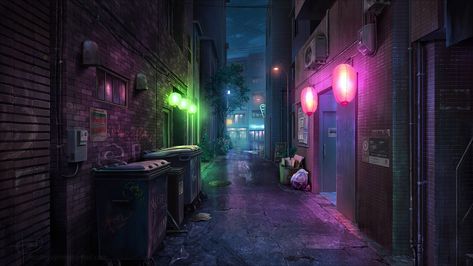 anime background art commissions, ForD Nguyen on ArtStation at https://www.artstation.com/artwork/Vd40zP Gacha Backgrounds Outside, Dark Alley, Episode Interactive Backgrounds, Anime Places, Episode Backgrounds, Scene Background, Anime City, Fotografi Kota, Scenery Background