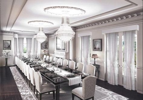 Fine dining: There will be no problem fitting people around the table in this luxury dining room which can be found in the Holland Park prop... Big Dining Room, Dream Dining Room, Rich Home, Fancy Houses, Luxury Dining Room, Large Dining Room, Mansion Interior, Luxury Dining, Modern Dining Room