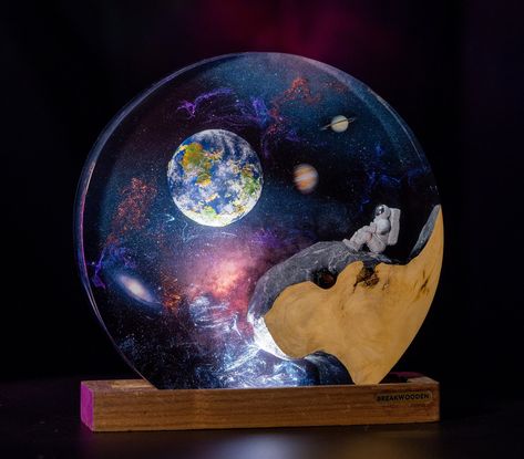 Space Resin, Galaxy Astronaut, Epoxy Lamp, Interstellar Space, Wood Epoxy, Resin Lamp, Art Lamp, Space Galaxy, Wood Lamps