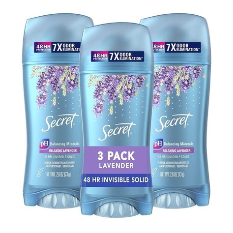 Secret Antiperspirant and Deodorant, 48 HR Wetness Protection, Invisible Solid, Lavender Scent, 2.6 oz (Pack of 3) Underarm Odor, Deodorant For Women, Clear Gel, Aluminum Free Deodorant, Antiperspirant Deodorant, Antiperspirant, Lavender Scent, Oral Care, Deodorant