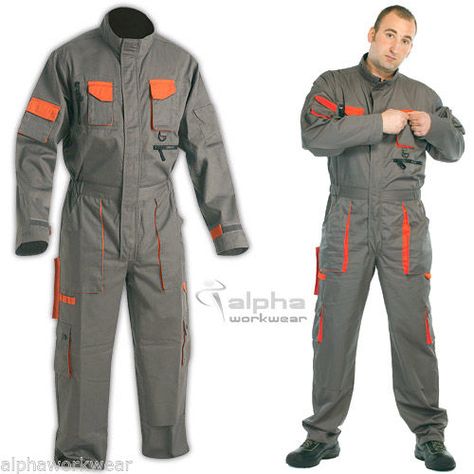 Overall Men Work Wear Uniform Boiler Suit Coveralls Mechanics DES Grey-Orange. Men Work Wear, Mechanics Uniform, Bib And Brace Overalls, Mechanic Overalls, Coveralls Workwear, Overall Men, Work Overalls, Overalls Men, Mens Fashion Work