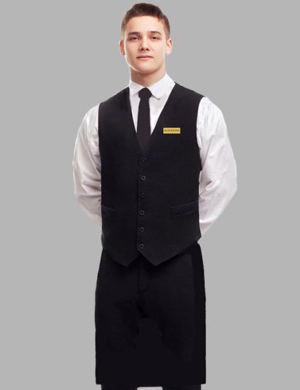 Fashion and beauty uniforms design by Corporate Wear Singapore. for more information visit on : https://www.corporatewear.sg/catalog/fb-uniforms/ Mens Uniform Fashion, Male Servant Outfit, Waiter Uniform Design, Bar Uniform, Hotel Uniforms, Waitress Outfit, Chef Coats, Beauty Uniforms, Men's Uniform