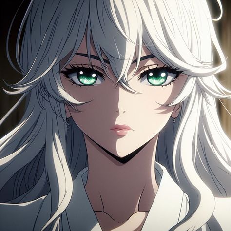 Silver Hair Green Eyes Anime, White Hair Anime Woman, White Haired Anime Female, White Hair Green Eyes, Animation Art Character Design, Hunter Anime, Anime Child, Old Anime, Digital Art Anime