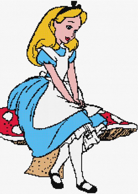 Alice In Wonderland Embroidery, Hardanger Embroidery, Pixel Pattern, Embroidery Patterns Free, Disney Alice, Minecraft Designs, Hama Beads, Alice In Wonderland, Pixel Art