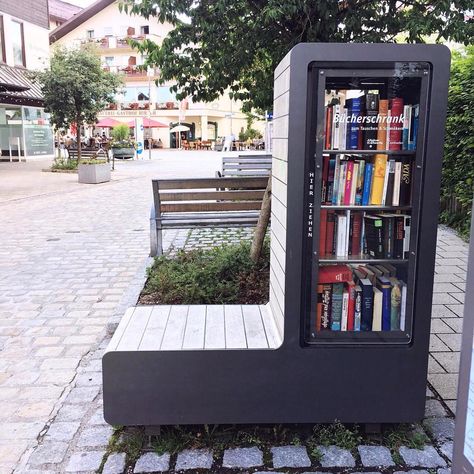 Wow! Thank you for sharing @bemorewithless. 🙌 We just love this street library - Sonthofen, Germany.... comes with a place to rest and read… Courtney Carver, Little Free Library Plans, Street Library, Library Plan, Mini Library, Lending Library, Book Exchange, Little Library, Free Library