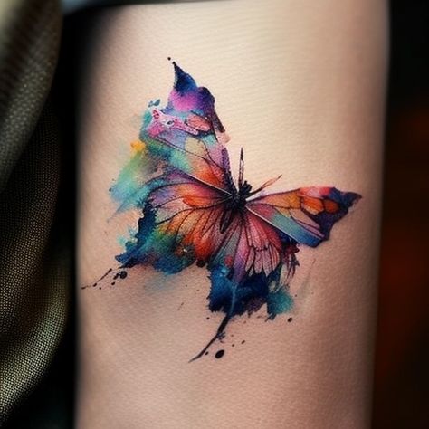 Butterfly Tattoo With Background, Butterfly Memorial Tattoo Ideas, Different Color Butterfly Tattoo, Butterfly Tattoo With Color, Creative Tattoo, Butterfly Tattoo Color, Watercolor Butterfly Tattoo Design, Water Colour Butterfly Tattoo, Watercolor Tattoo Butterfly