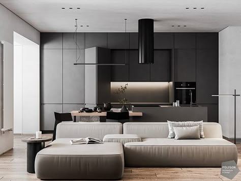 Flat Interior Design, Modern Minimalist Bedroom, Minimal Interior Design, Black And White Interior, Yellow Bedroom, Dark Interiors, Minimalism Interior, Pattaya, Minimalist Interior