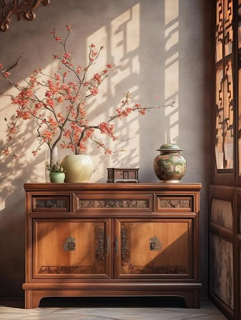 Chinese Home Aesthetic, Ancient Interior Design, Indochine Interior Vietnam, Asian Room Aesthetic, Chinese Decor Asian Interior, Chinese Style Interior Design, Whimsical Interior Design, Sangjit Decoration, Whimsical Interior