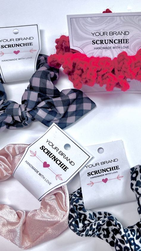 This is a Hair Scrunchie Label Template to edit for your homemade scrunchies for craft bazaars, retail shops, etc. Scrunchie Tags, Scrunchie Holder, Scrunchie Styles, Craft Shows, Custom Tags, Tag Design, Brand Tags, Print Templates, Favor Tags