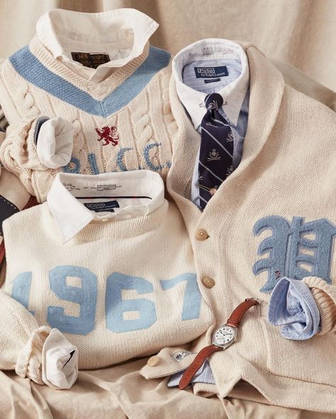 Classic club-inspired embroidery distinguishes #PoloRalphLauren Boathouse sweaters and cardigans, a signature of Ralph Lauren’s enduring… | Instagram Ralph Lauren Vintage Ads, Varsity Fashion, Ralph Lauren Men Outfits, Ralph Lauren Ads, Cricket Sweater, Ralph Lauren Aesthetic, Menswear Inspiration, Black Ivy, Men Streetstyle