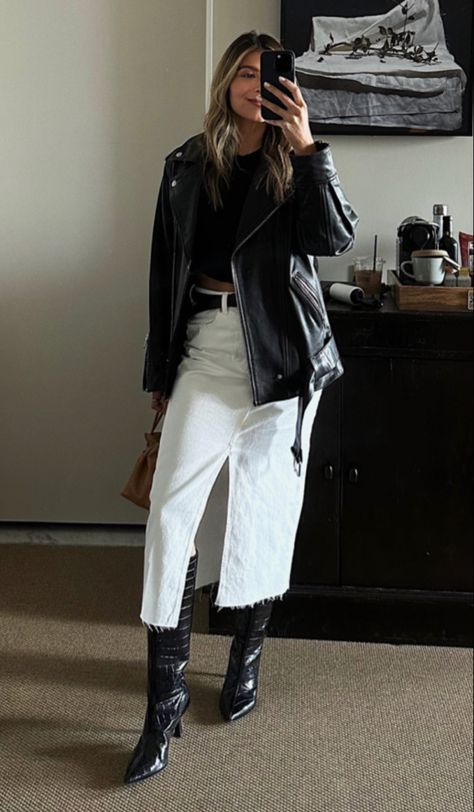 White Skirt Black Boots, White Denim Skirt Outfit Winter, Romanticizing Cleaning, White Skirt Outfit Winter, Denim Skirt Winter Outfit, Sezane Style, Denim Skirt Winter, White Denim Skirt Outfit, Denim Skirt Outfit Winter