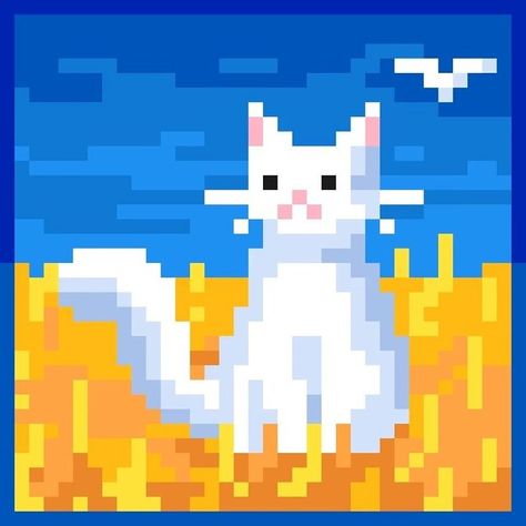 Cat Pixel Art 32x32, Minecraft Painting Pixel Art, Spotify Profiles, 32 X 32 Pixel Art, 32x32 Pixel Art, Pixel Reference, Cat Pixel Art, Pixel Cat, Animated Illustration