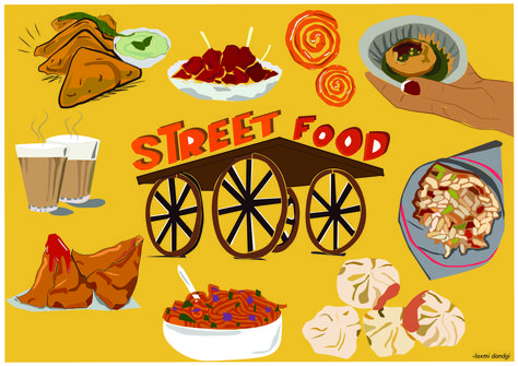 Mumbai Street Food Illustration, Indian Street Food Illustration, Street Food Poster, Indian Food Poster, Street Food Illustration, Character Development Illustration, Indian Food Menu, Travel Doodle, Food Stall Design