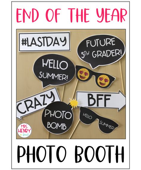 End of the Year DIY Photo Booth Ideas! Perfect for your Class Party! Check them out at mrshenryinfirst.com School Photo Booth Ideas, Hallway Decorations, Photo Booth Ideas, 5th Grade Graduation, Photobooth Ideas, School Hallway, Beds Diy, End Of Year Party, Class Photo