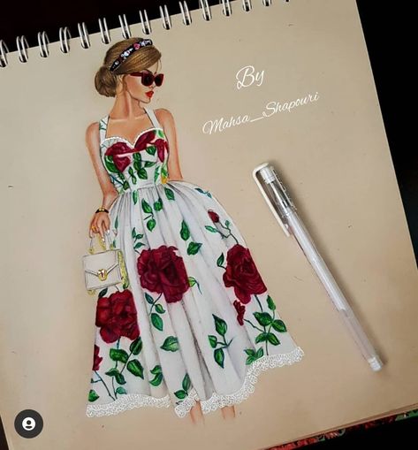 Floral Dress Illustration Fashion, Floral Dress Drawing, Bride Fashion Illustration, Fashion Model Sketch, Fashion Illustration Tutorial, Fashion Illustration Collage, Fashion Illustrations Techniques, Dress Illustration, Fashion Drawing Tutorial