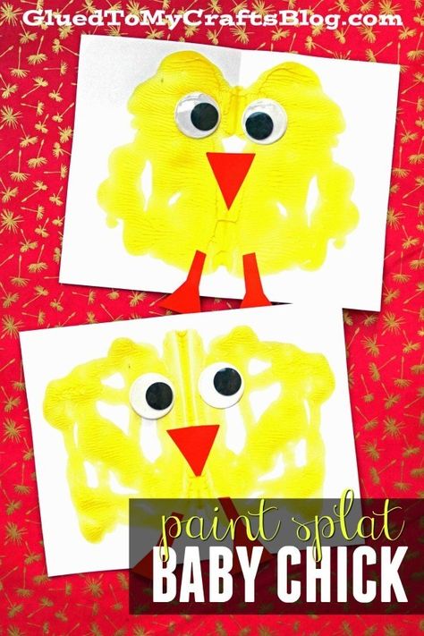 Paint Splat Baby Chick – Spring Kid Craft - New Life Easter Tutorial - Art Project for Kids Kids Painting Crafts, Art Project For Kids, Easter Preschool, Spring Kids, Project For Kids, Spring Crafts For Kids, Wine Bottle Diy Crafts, Baby Chick, Kid Craft