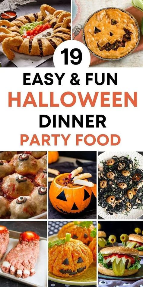 Scary Halloween Dinner Party Food (That's Delicious at the Same Time) Scary Halloween Dinner, Dinner Party Meals, Dinner Party Food Ideas, Halloween Pies, Halloween Dinner Party Food, Savory Halloween Food, Dinner Party Food, Halloween Party Menu, Party Meals