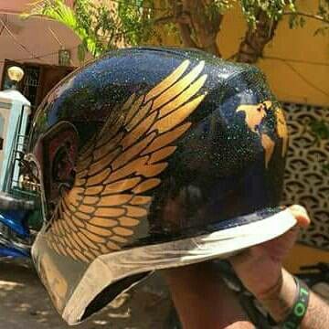 Painted Bike Helmet, Painted Bike, Painted Helmet, Custom Helmet Paint, Helmet Painting, Helmet Decals, Warrior Paint, Custom Motorcycle Paint Jobs, Bike Sticker