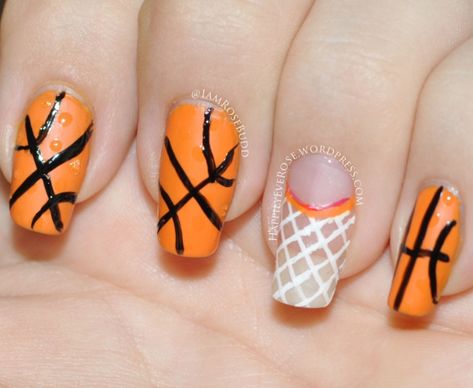 Orange basketball and net nail art design 31dc2013