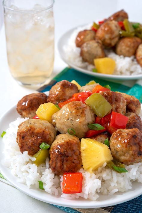 Easy sweet and sour meatballs using frozen meatballs, bell peppers, pineapple and a delicious sticky sauce. These Asian meatballs make dinner so quick! Serve with rice. Easy Sweet And Sour Meatballs, Sticky Sauce, Asian Meatballs, Sweet And Sour Meatballs, Frozen Meatballs, Homemade Sauce, Sweet And Sour, Bell Peppers, Pineapple Juice