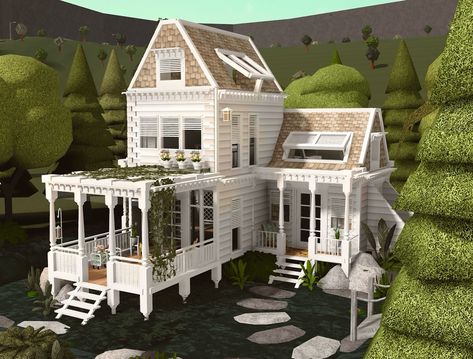 Outside Of Bloxburg House Ideas, Build Inspo Bloxburg, Bloxburg Summer Color Schemes, Bloxburg Floral House, Cozy Bloxburg House Layout, Cottagecore Exterior House, Bloxburg House 30k, Cute Houses Bloxburg, Bloxburg House Ideas Exterior Small