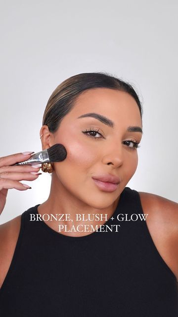 NINA UBHI Dubai Makeup Artist on Instagram: "Here’s an easy way to apply cream bronzer, blush and highlight⚡️ there are so many other ways and different placement for these but I wanted to show an easy option for those of you who may find it confusing. Hope it helps! @sigmabeauty F85 brush @narsissist cream bronzer ‘Casino’ @narsissist air matte blush ‘freedom’ @rarebeauty liquid luminizer ‘mesmerize’ • #makeuptutorial #howtobeauty #makeuptips #beautytips #makeuptransformation #howto #bronzer #b Cream Bronzer How To Apply, Bronzer Placement, Nina Ubhi, Dubai Makeup, Liquid Luminizer, How To Apply Bronzer, Cream Bronzer, Matte Blush, Liquid Highlighter