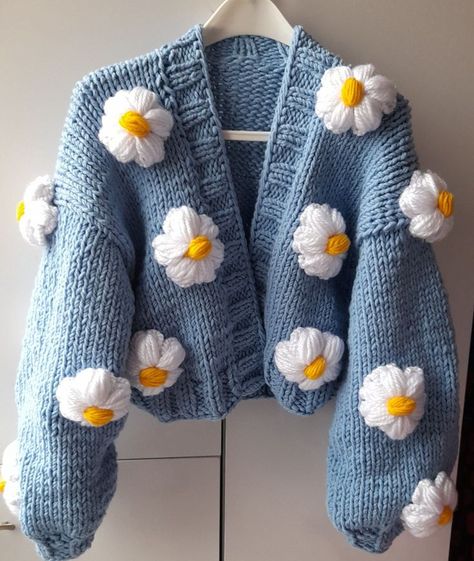 Crochet Cardigan - Crochet Sweater - Crochet Top - Crochet Jacket Cheap Trendy Cardigan With Floral Print, Cheap Floral Embroidery Winter Cardigan, Cheap Embroidered Cardigan For Spring, Yarn Daisy, Yarn Jacket, Hand Knitted Sweaters For Women, Cardigan With Flowers, Daisy Cardigan, Cardigans Crochet