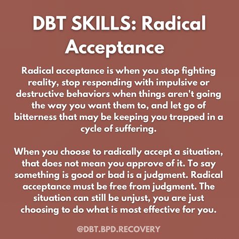 Radical Acceptance Dbt, Radical Acceptance Coping Statements, Radical Acceptance Dbt Worksheet, Radical Self Acceptance, Radical Acceptance Quotes, Dbt Therapy, Dbt Skills, Radical Acceptance, Emdr Therapy