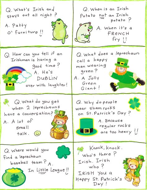 If you have been following my blog for awhile, you know that I am a major fan of corny jokes! I often annoy make the Happy Hubby so tickled by my comedic brilliance when we are in bed and he is try... St Patricks Day Jokes, Sant Patrick, Whole30 Lunch, Diy Lunch, Irish Jokes, Printable Lunch Box Notes, St Patrick's Day Activities, Happy Home Fairy, Fete Saint Patrick