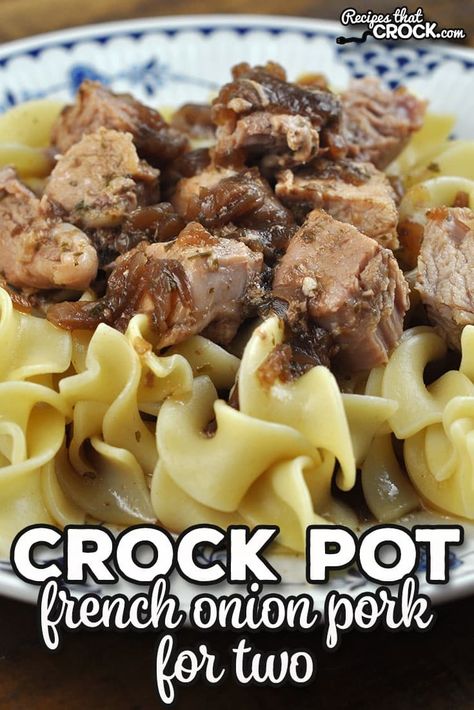 With only 4 ingredients to put in your crock pot, this French Onion Crock Pot Pork for Two comes together quickly while still tasting great! French Onion Short Ribs, Pork Roast Crock Pot, Roast Crock Pot Recipes, Short Ribs Crock Pot, Ribs Crock Pot, Roast Crock Pot, Pork Roast Crock Pot Recipes, Crockpot Pork Roast, Center Cut Pork Chops