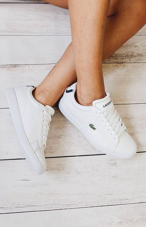 Lacoste Shoes Women, Lacoste Sneakers, Lacoste Shoes, White Tennis Shoes, Sneakers Fashion Outfits, Balenciaga Shoes, Casual Sport Shoes, Sneakers Outfit, Boots And Sneakers