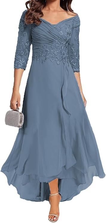 Amazon.com: YEUKBO Grandmother of The Bride Dresses Petite for Wedding Pleated V Neck Formal Dresses for Wedding Guest Steel Blue : Clothing, Shoes & Jewelry Grandmother Wedding Outfit, Pleated Dress Formal, Grandmother Of The Bride Dresses, Formal Dresses For Wedding Guest, Formal Dresses For Wedding, Formal Dress For Wedding Guest, Grandmother Of The Bride, Dresses For Wedding Guest, Blue Clothing