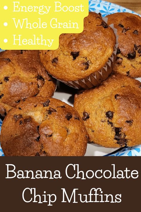 Banana Chocolate Chip Muffins - Fresh Milled Flour Easy Banana Chocolate Chip Muffins, Milled Wheat Recipes, Whole Grain Muffins, Grain Muffins, Banana Chocolate Chip Muffins Healthy, Banana Yogurt Muffins, Banana Coconut Muffins, Mill Flour, Milled Flour Recipes