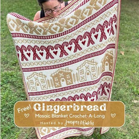 FREE CAL –  Mosaic Crochet Gingerbread Blanket CAL | Crochet Along Crochet Along, Simple Mosaic, Crochet Gingerbread, Cal Crochet, Christmas Afghan, Christmas Mosaics, Christmas Crochet Blanket, Heirloom Blanket, Foundation Single Crochet